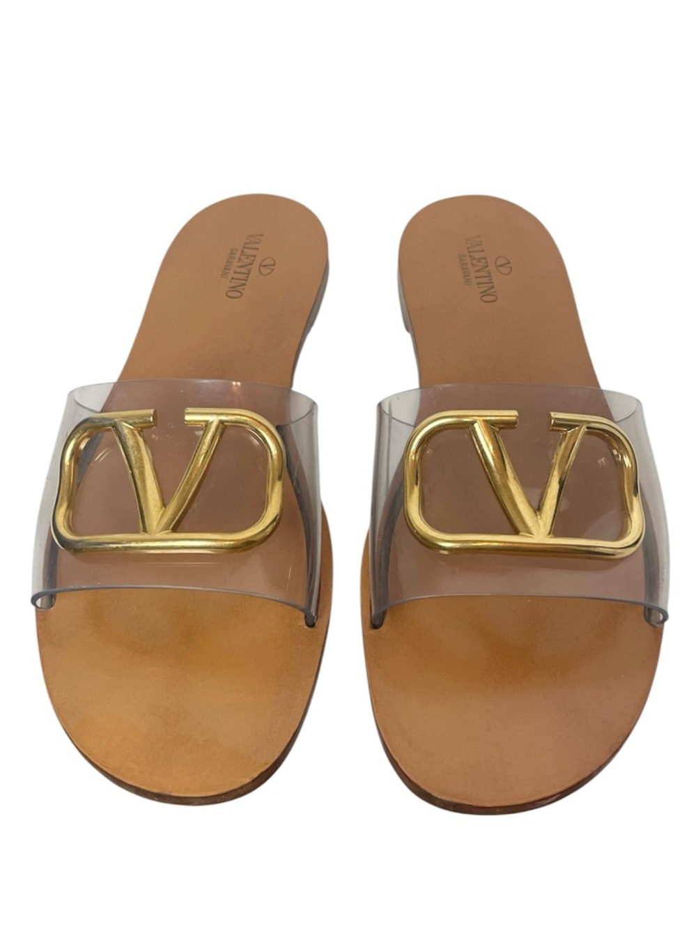 VALENTINO Garavani Vlogo PVC Clear Slip On Logo Flats Slides Sandals \\ 41